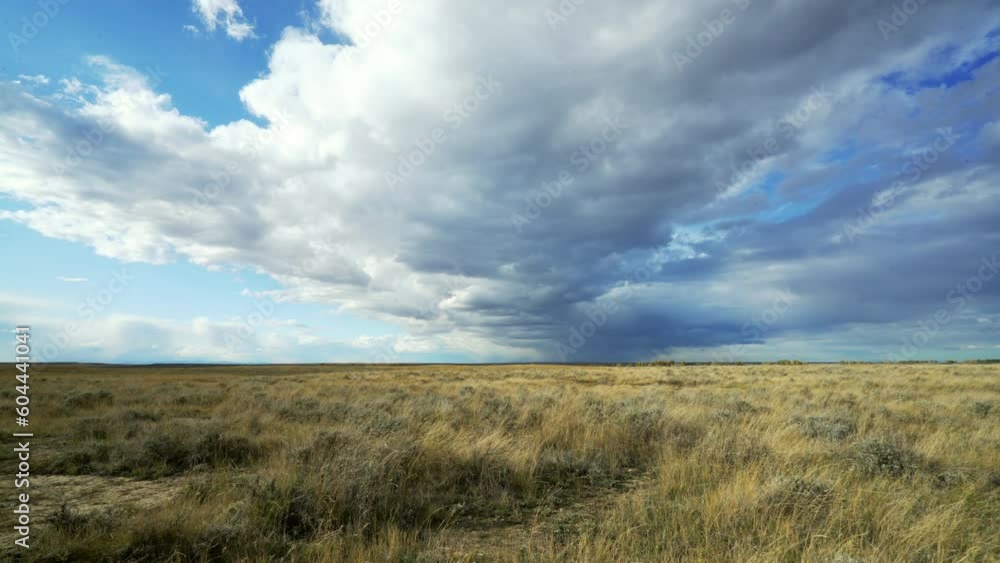 Prairie wind blowing line of rain clouds over afternoon prairie Prairie wind blowing line of rain clouds over afternoon prairie