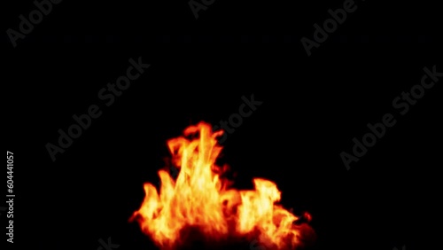 Close-up of the blazing fire scene in real and realistic colors Isolated by Alpha channel (transparent background)