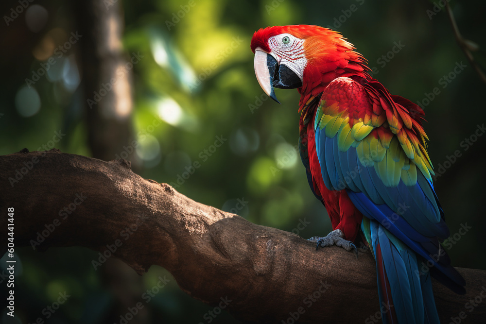 Parrot on isolated background in vibrant colors - Generative AI