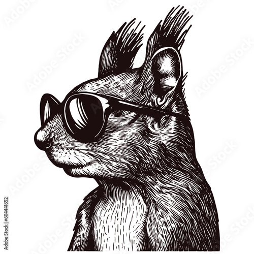 cool squirrel wearing sunglasses vector sketch