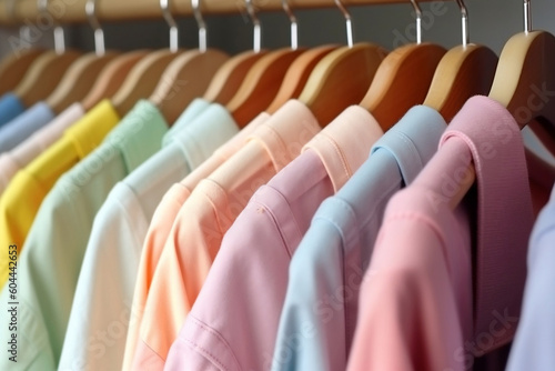 Rainbow Wardrobe: A Colorful Selection of Clothes Hanging on Hangers, generative AI