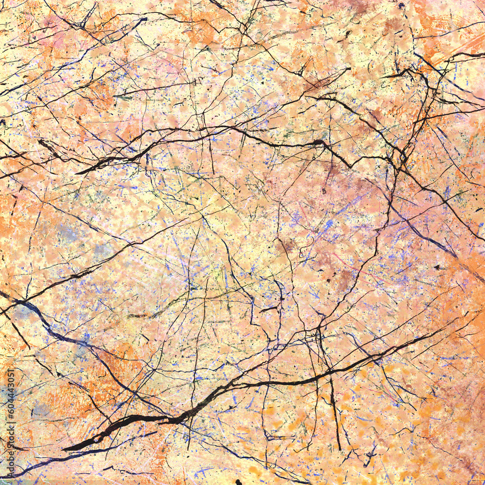 Light granite tiles in yellow and orange, brown and purple streaks. Light granite tiles in yellow and orange, brown and purple streaks.
