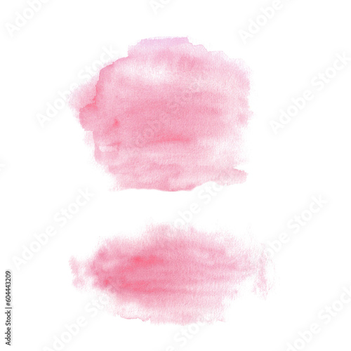 Set of two pink watercolor splashes. Hand drawn illustration isolated on white background. Abstract textures, banner for text, decoration elements.