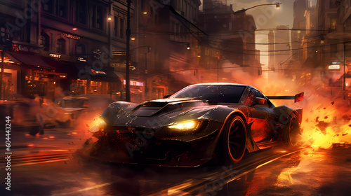 Car drifting action scene in the city at night concept art speed race , AI   © The Creative Spot