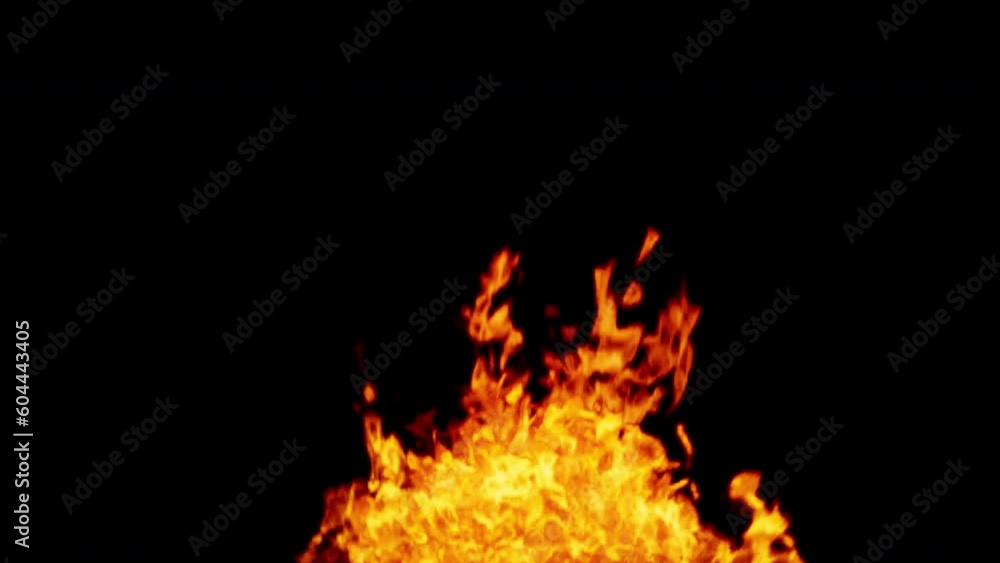Close-up of the blazing fire scene in real and realistic colors Isolated by Alpha channel (transparent background)