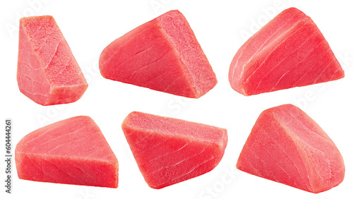 Bilde på lerret raw tuna steak, fish isolated on white background, full depth of field