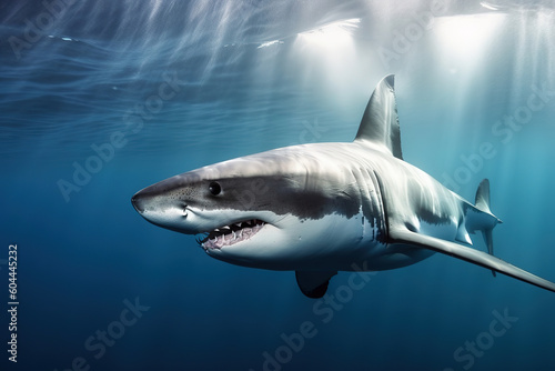 Great white shark swimming under the sea  generative ai 