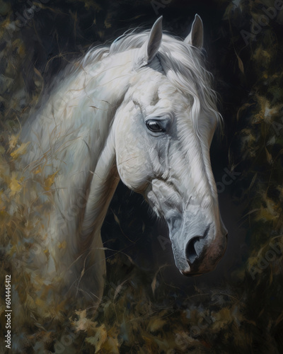 oil painting style portrait of a white horse, generative ai  © vvalentine