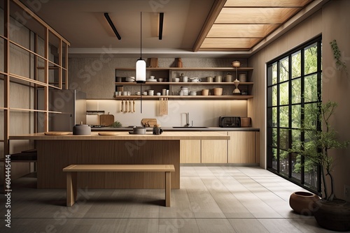 Japanese style kitchen room. Generative AI