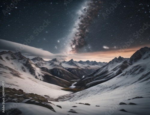 A time-lapse movie showing the movement of the stars over a snow-covered mountain range Generative AI.