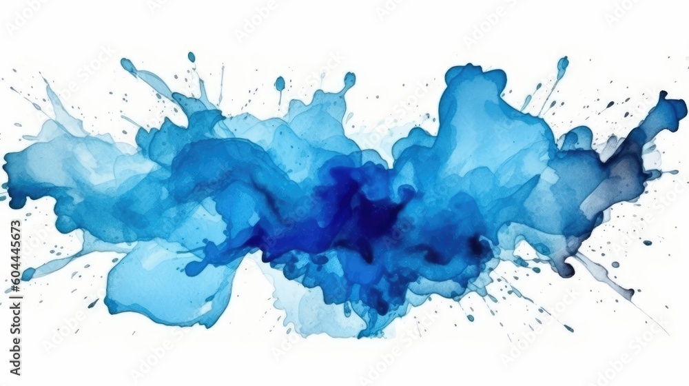 A blue paint splatter stains with watercolors. (Generative AI)