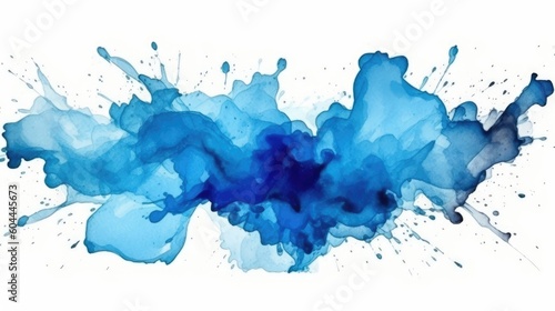 A blue paint splatter stains with watercolors. (Generative AI) © HandmadePictures