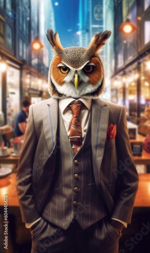 Owl dressed in a suit like a businessman (generative AI) © HandmadePictures