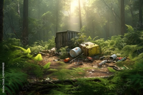 AI Generated organic trash in the forest background