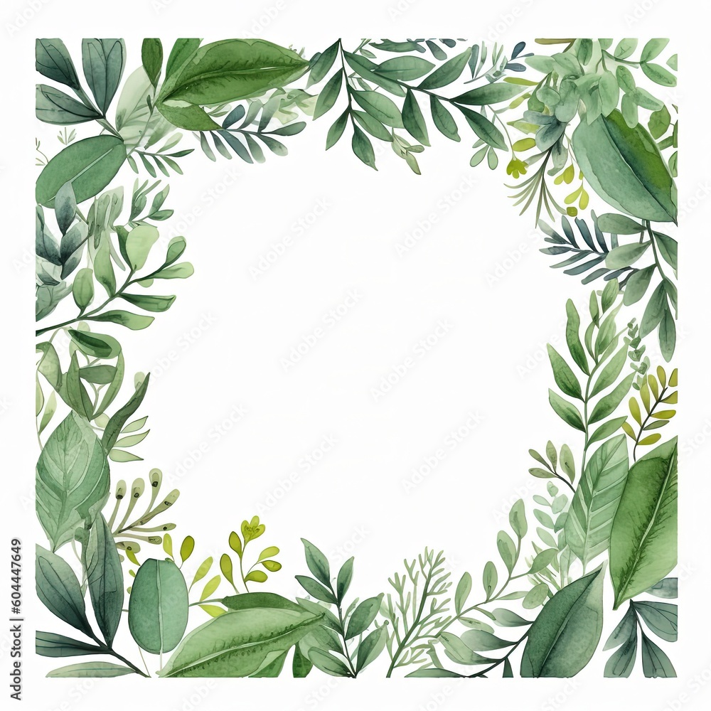 Green watercolor wreath. Illustration AI Generative. Green watercolor wreath. Illustration AI Generative.