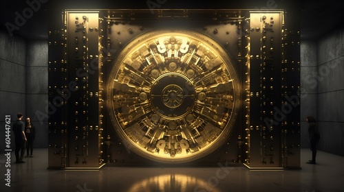 golden vault door. generative AI illustration.