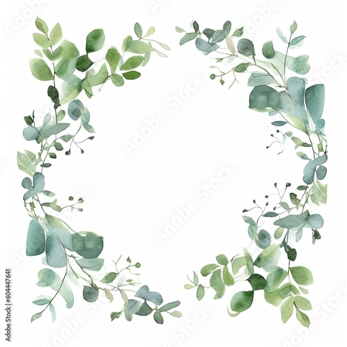 Green watercolor wreath. Illustration AI Generative. © olegganko