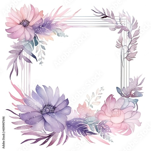 Watercolor floral frame. Illustration AI Generative.