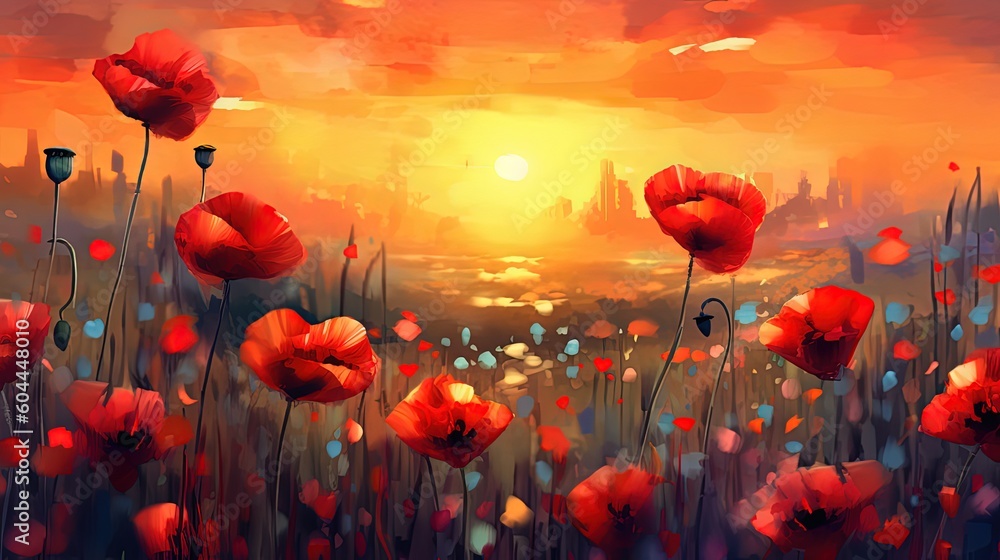 Obraz premium Watercolor poppy flower. Illustration AI Generative.