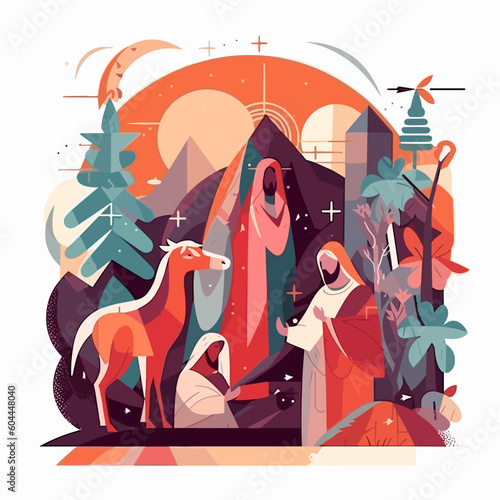 Jesus nativity scene abstract, watercolor, and vector illustrations