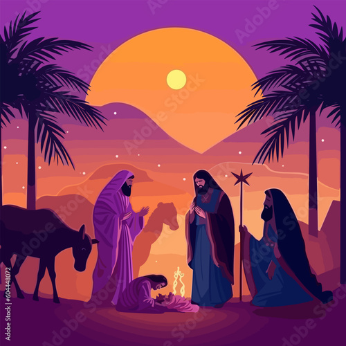 Jesus nativity scene abstract, watercolor, and vector illustrations