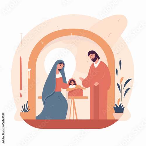 Jesus nativity scene abstract, watercolor, and vector illustrations