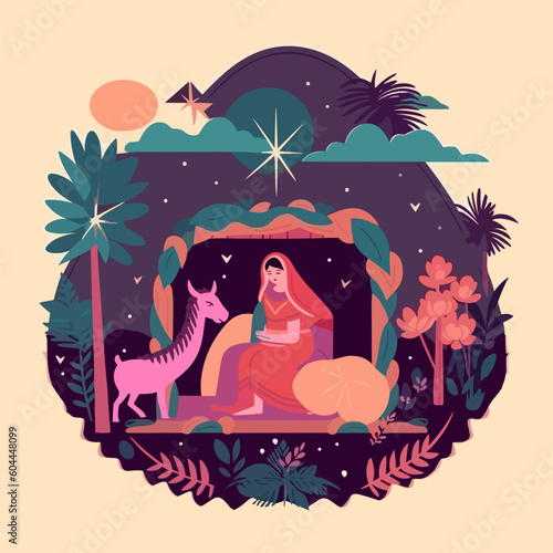 Jesus nativity scene abstract, watercolor, and vector illustrations