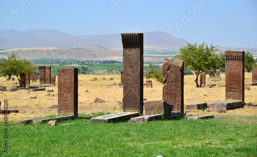 The Seljuk cemetery, located in Ahlat, Turkey, is an important tourism region. photo