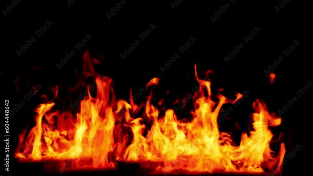 Close-up of the blazing fire scene in real and realistic colors Isolated by Alpha channel (transparent background)
