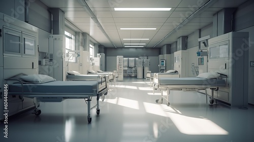 Inside view of a modern hospital ward, hyper-detailed and photorealistic, an AI-driven © Emiliia