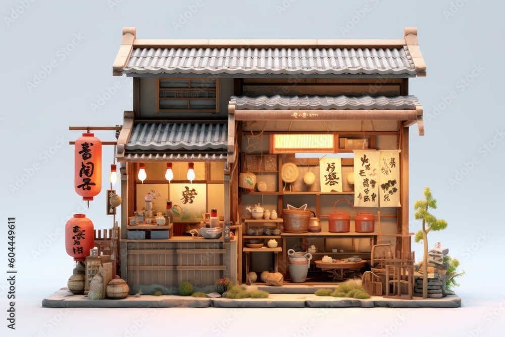AI Generated Parallel shooting front shop that handles Japanese traditional style background AI Generated Parallel shooting front shop that handles Japanese traditional style background