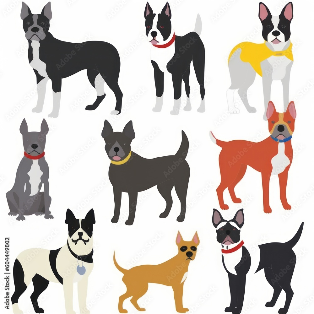 Digital illustration of dogs on white background. Generative AI. 