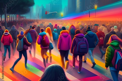 Colorful Abstract of Crowded Morning People Generative AI