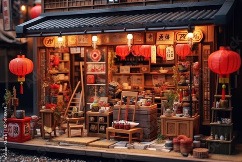 AI Generated Parallel shooting front shop that handles Japanese traditional style background