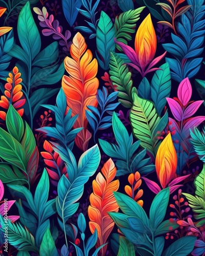 Wallpaper Mural The AI displays tropical leaves on a dark background. (Generative AI) Torontodigital.ca