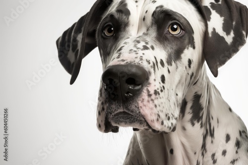 Close up of Great Dane dog white background. Generative AI AIG16.