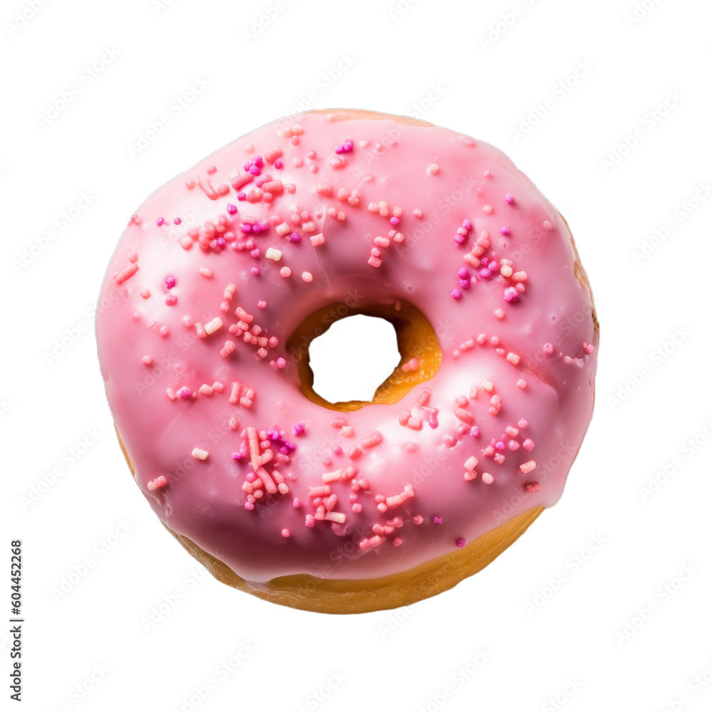 A single pink donut on a transparent background, Generative AI A single pink donut on a transparent background, Generative AI