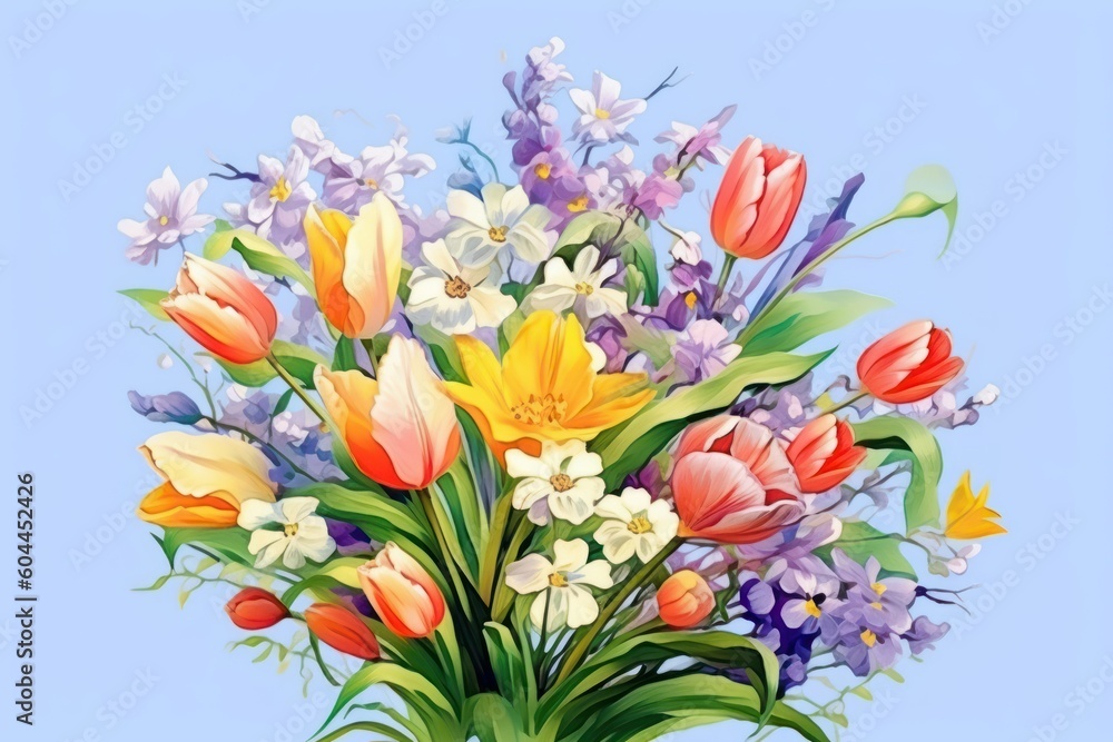 AI Generated spring flowers water color background