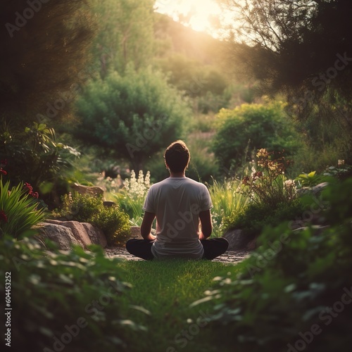 Fotobehang Man meditating yoga during the sunset or sunrise
