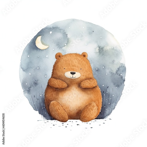 Cute watercolor bear. Illustration AI Generative.
