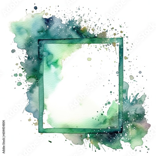 Green watercolor frame. Illustration AI Generative.