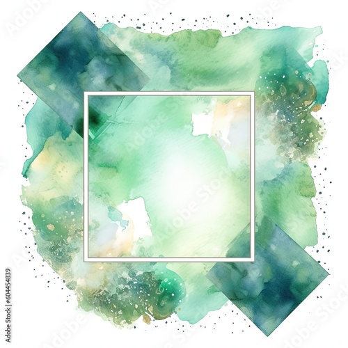 Green watercolor frame. Illustration AI Generative.