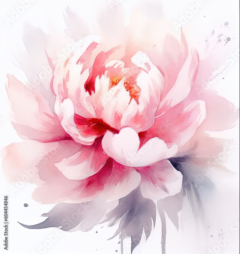 Watercolor beautiful peony flower. Illustration AI Generative.