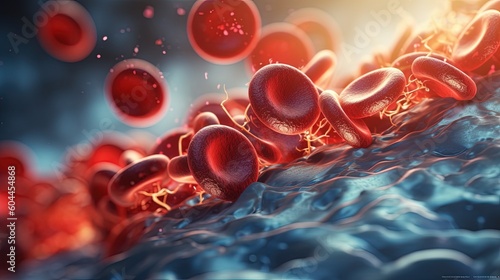 Blood Clot or thrombus blocking the red blood cells stream within an artery. Illustration AI Generative