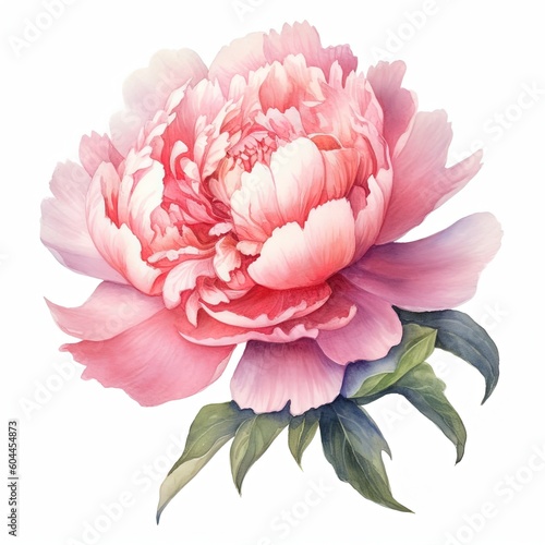 Watercolor beautiful peony flower. Illustration AI Generative.