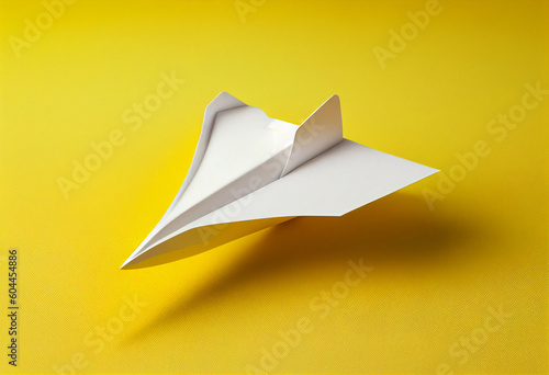 Front facing paper plane on a bright yellow background. Business. Generative ai