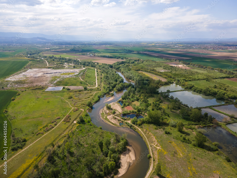 Aerial view of Blooming rapeseed field, Bulgaria