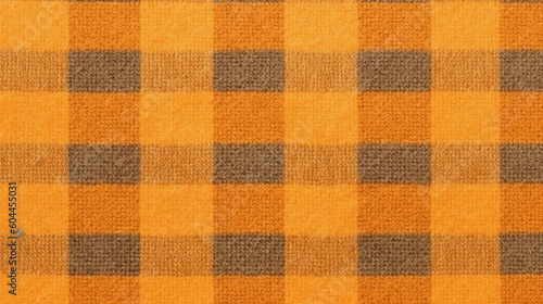 Orange and Black Checkered Flannel Fabric Texture Background - Textile Material - Generative AI