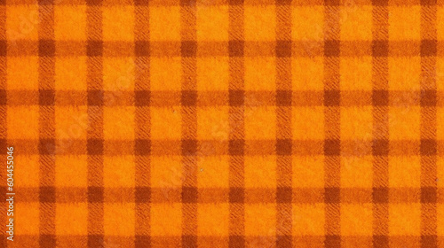 Orange and Black Checkered Flannel Fabric Texture Background - Textile Material - Generative AI