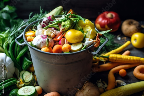 Combatting Food Waste: Unused Veggies Rot in Trash, generative AI photo